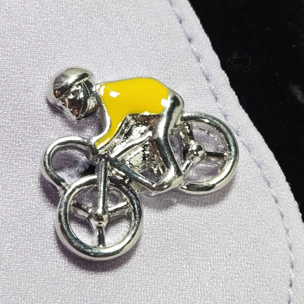 Bicycle Cyclist Men’s Novelty French Cufflinks Silver Plated Bullet Back Gift
